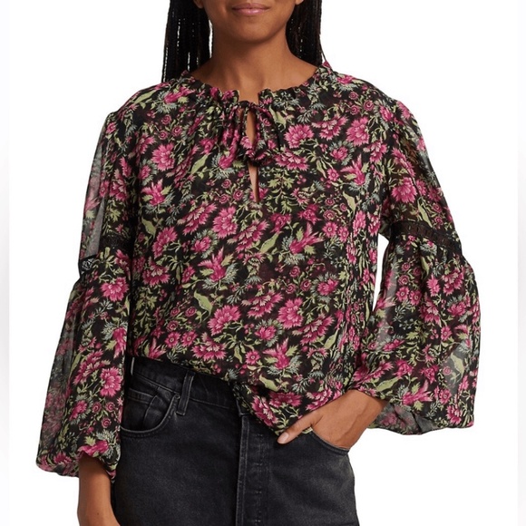 MISA Los Angeles Floral Flowy Flare Sleeve Blouse - Picture 1 of 13